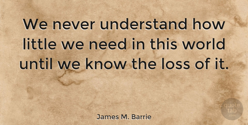 James M. Barrie Quote About Loss, Reality, Understanding: We Never Understand How Little...