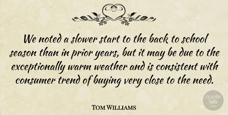 Tom Williams Quote About Buying, Close, Consistent, Consumer, Due: We Noted A Slower Start...