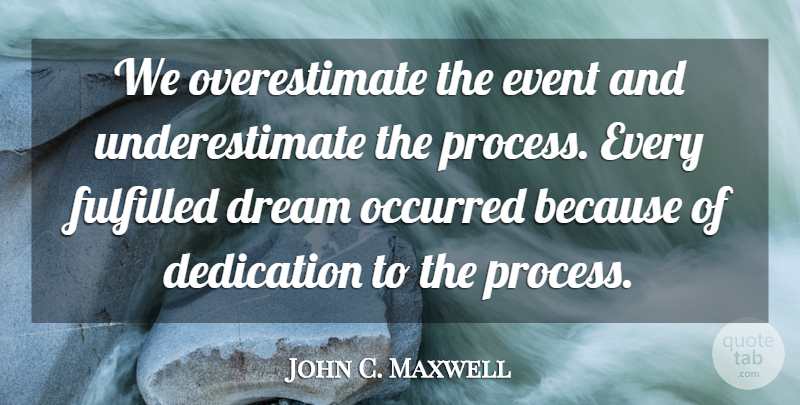 John C. Maxwell Quote About Dream, Dedication, Events: We Overestimate The Event And...
