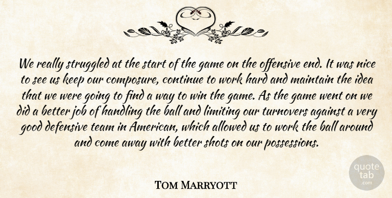 Tom Marryott Quote About Against, Allowed, Ball, Continue, Defensive: We Really Struggled At The...