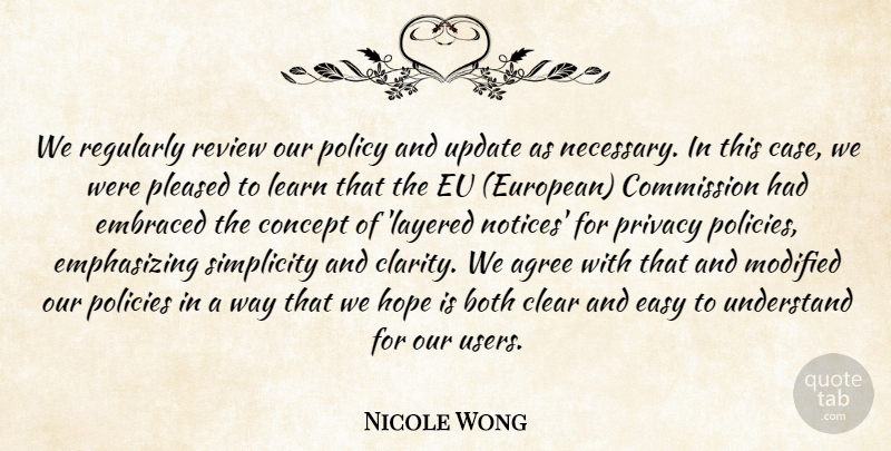 Nicole Wong Quote About Agree, Both, Clear, Commission, Concept: We Regularly Review Our Policy...