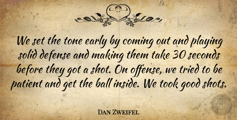 Dan Zweifel Quote About Ball, Coming, Defense, Early, Good: We Set The Tone Early...