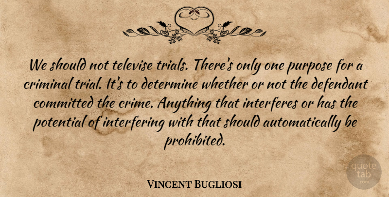 Vincent Bugliosi Quote About Committed, Criminal, Determine, Interferes, Whether: We Should Not Televise Trials...