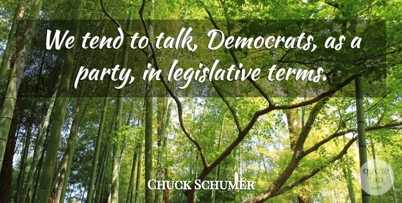Charles Schumer Quote About Party, Democrat, Term: We Tend To Talk Democrats...