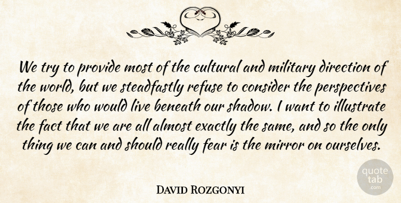 David Rozgonyi Quote About Almost, Beneath, Consider, Cultural, Direction: We Try To Provide Most...