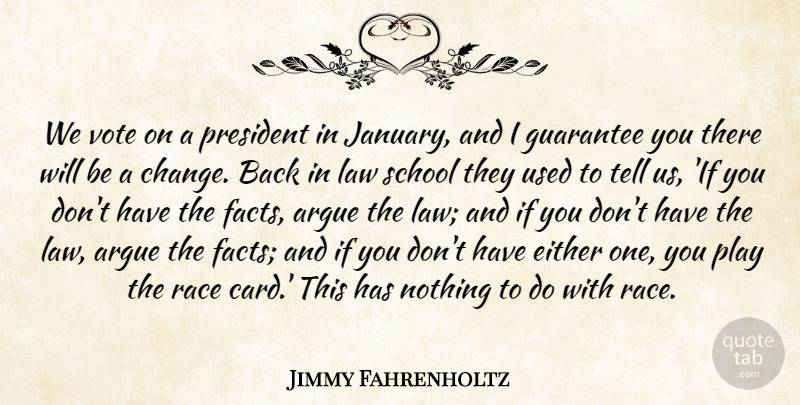 Jimmy Fahrenholtz Quote About Argue, Either, Guarantee, Law, President: We Vote On A President...