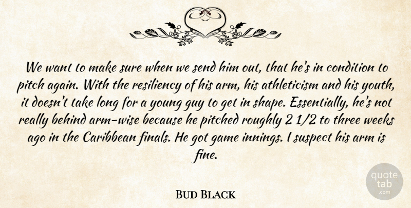 Bud Black Quote About Arm, Behind, Caribbean, Condition, Game: We Want To Make Sure...