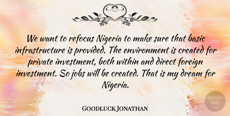Goodluck Jonathan Quote About Basic, Both, Created, Direct, Environment: We Want To Refocus Nigeria...