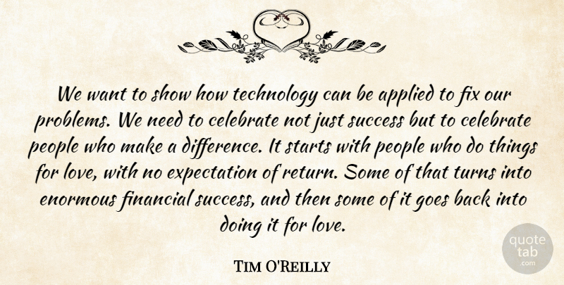 Tim O'Reilly Quote About Applied, Celebrate, Enormous, Expectation, Financial: We Want To Show How...
