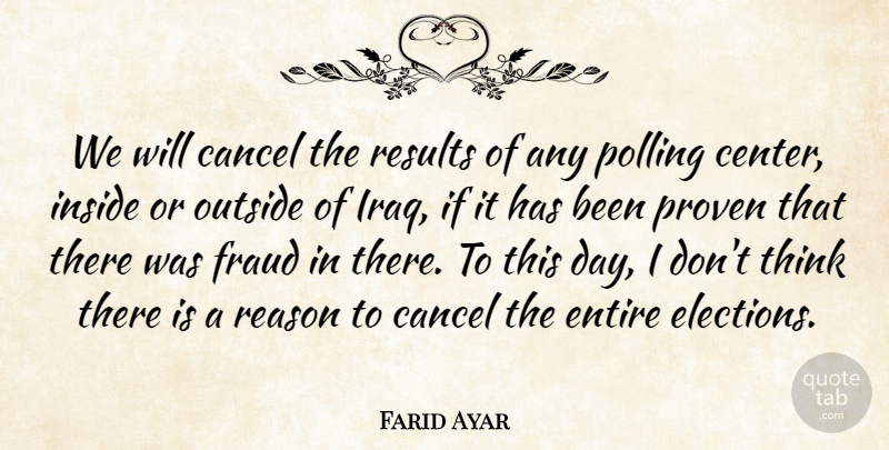 Farid Ayar Quote About Cancel, Entire, Fraud, Inside, Outside: We Will Cancel The Results...