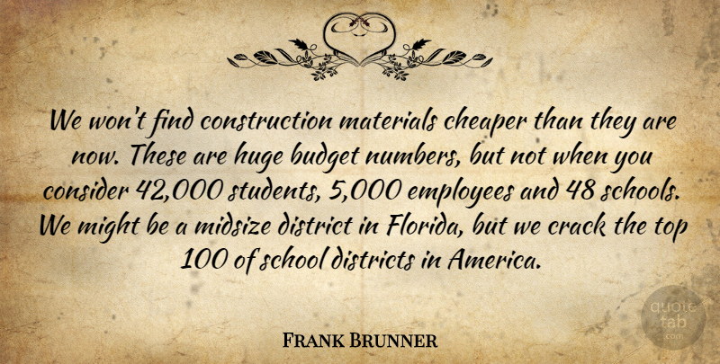 Frank Brunner Quote About Budget, Budgets, Cheaper, Consider, Crack: We Wont Find Construction Materials...