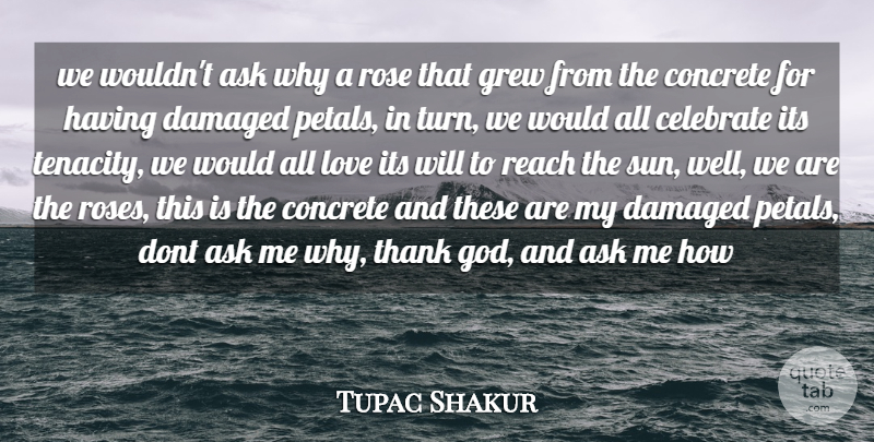 Tupac Shakur Quote About Rose, Thank God, Sun: We Wouldnt Ask Why A...