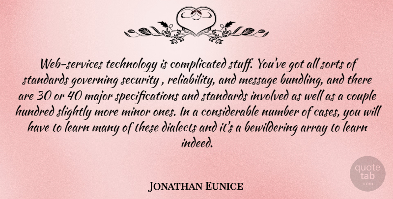 Jonathan Eunice Quote About Array, Couple, Dialects, Governing, Hundred: Web Services Technology Is Complicated...