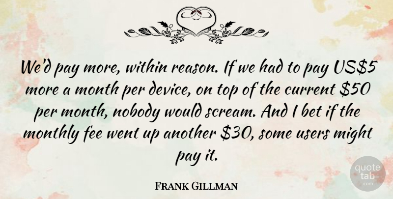 Frank Gillman Quote About Bet, Current, Fee, Might, Month: Wed Pay More Within Reason...