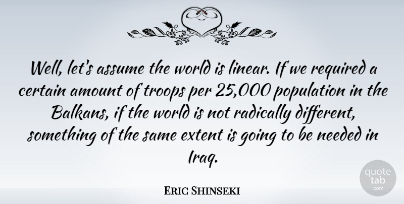 Eric Shinseki Quote About American Soldier, Amount, Assume, Certain, Extent: Well Lets Assume The World...