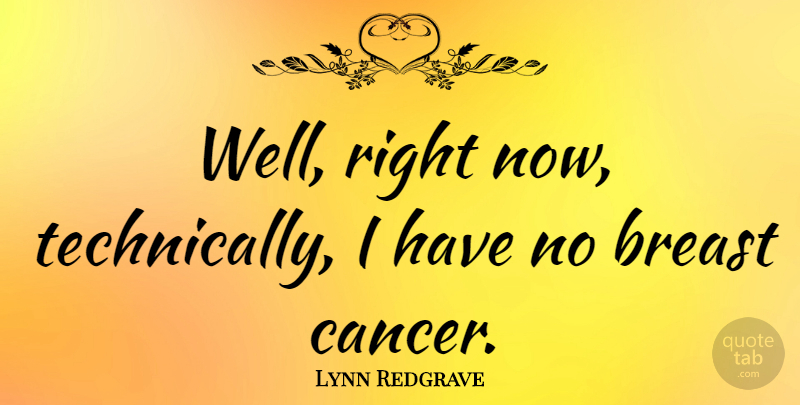 Lynn Redgrave Quote About Cancer, Wells, Breasts: Well Right Now Technically I...