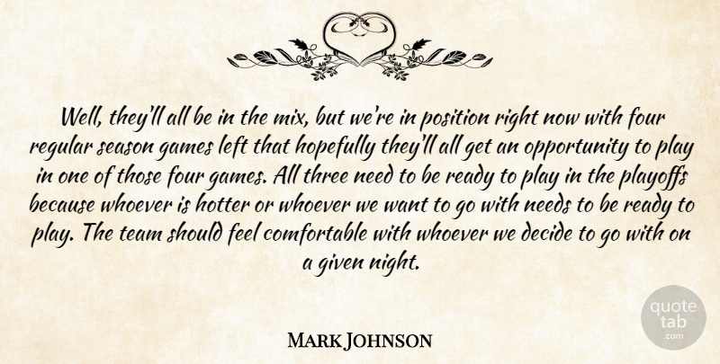 Mark Johnson Quote About Decide, Four, Games, Given, Hopefully: Well Theyll All Be In...