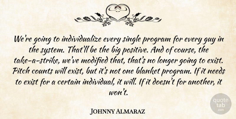 Johnny Almaraz Quote About Baseball, Blanket, Certain, Counts, Exist: Were Going To Individualize Every...