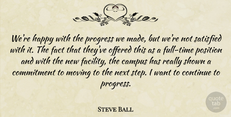 Steve Ball Quote About Campus, Commitment, Continue, Fact, Happy: Were Happy With The Progress...