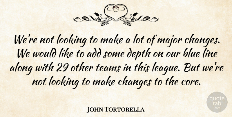 John Tortorella Quote About Add, Along, Blue, Changes, Depth: Were Not Looking To Make...