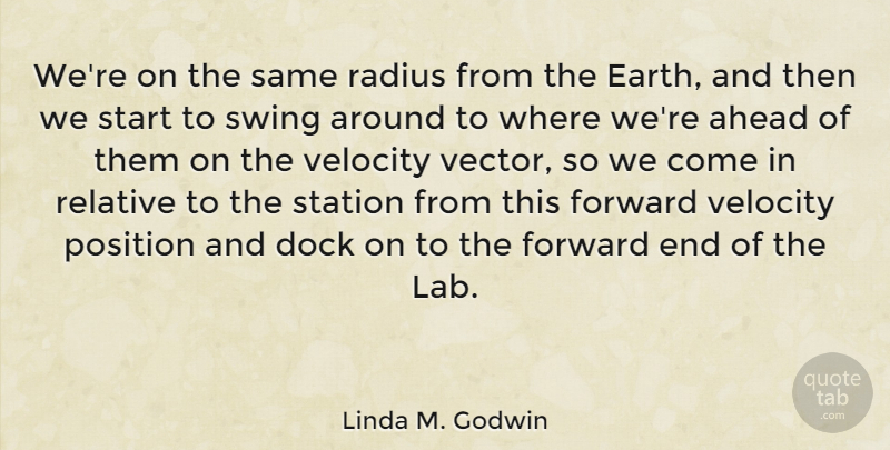 Linda M. Godwin Quote About Ahead, Dock, Forward, Position, Radius: Were On The Same Radius...