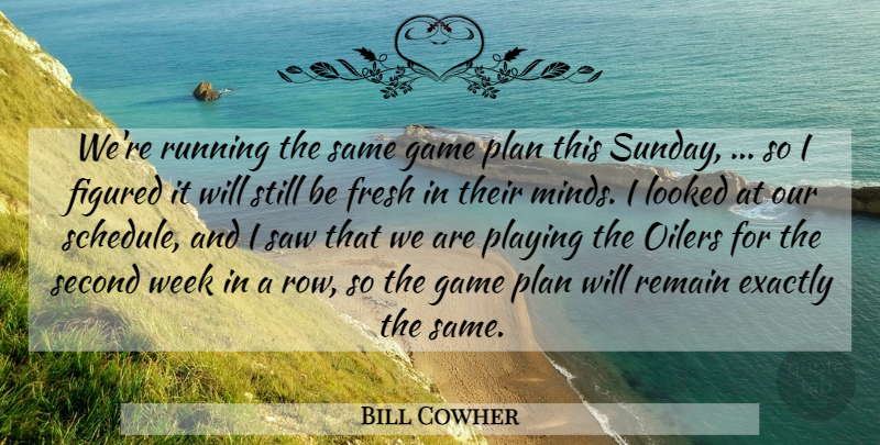 Bill Cowher Quote About Exactly, Figured, Fresh, Game, Looked: Were Running The Same Game...
