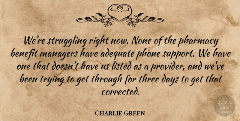 Charlie Green Quote About Adequate, Benefit, Days, Listed, Managers: Were Struggling Right Now None...
