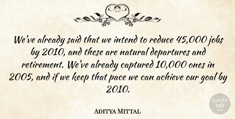 Aditya Mittal Quote About Achieve, Captured, Goal, Intend, Jobs: Weve Already Said That We...
