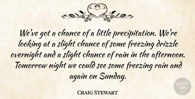 Craig Stewart Quote About Again, Chance, Freezing, Looking, Overnight: Weve Got A Chance Of...