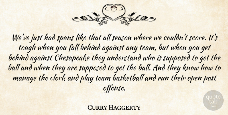 Curry Haggerty Quote About Against, Ball, Basketball, Behind, Chesapeake: Weve Just Had Spans Like...