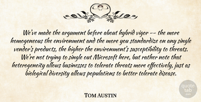 Tom Austin Quote About Argument, Biological, Businesses, Diversity, Environment: Weve Made The Argument Before...