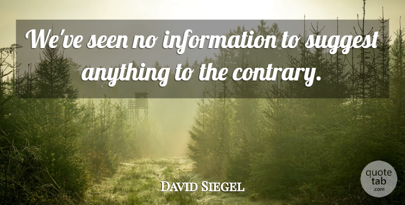 David Siegel Quote About Information, Seen, Suggest: Weve Seen No Information To...