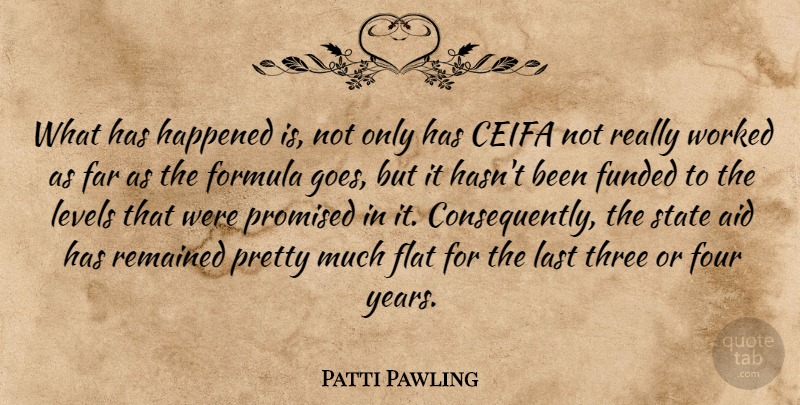 Patti Pawling Quote About Aid, Far, Flat, Formula, Four: What Has Happened Is Not...