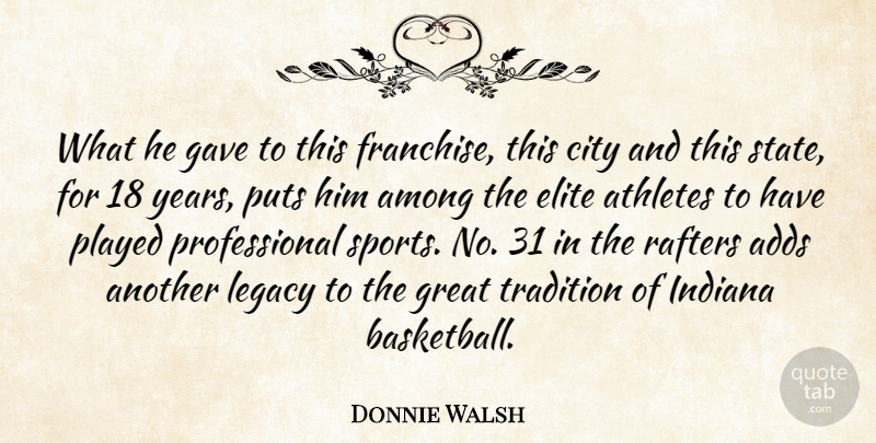 Donnie Walsh Quote About Adds, Among, Athletes, City, Elite: What He Gave To This...
