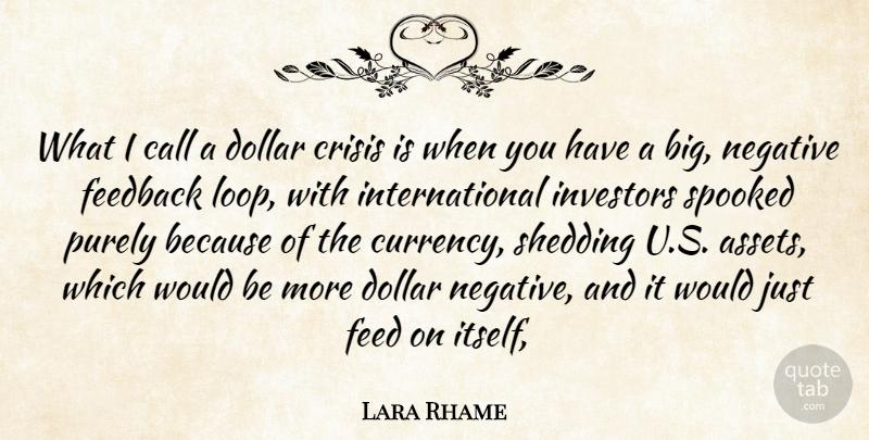 Lara Rhame Quote About Call, Crisis, Dollar, Feedback, Investors: What I Call A Dollar...