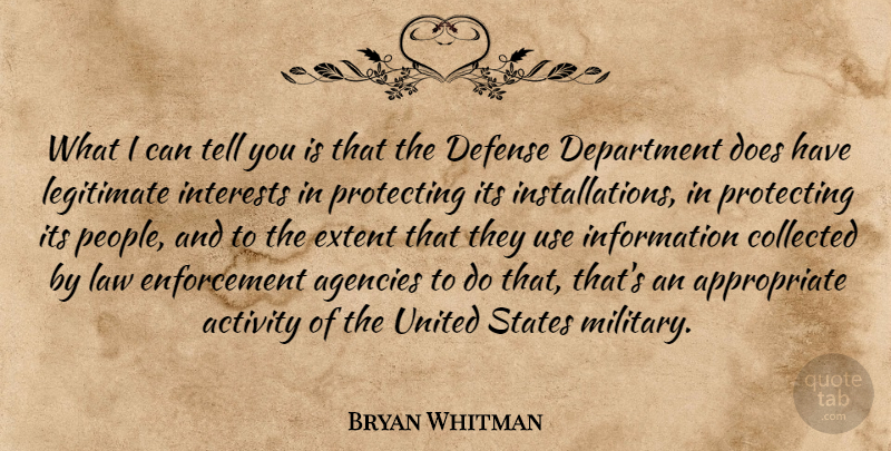 Bryan Whitman Quote About Activity, Agencies, Collected, Defense, Department: What I Can Tell You...