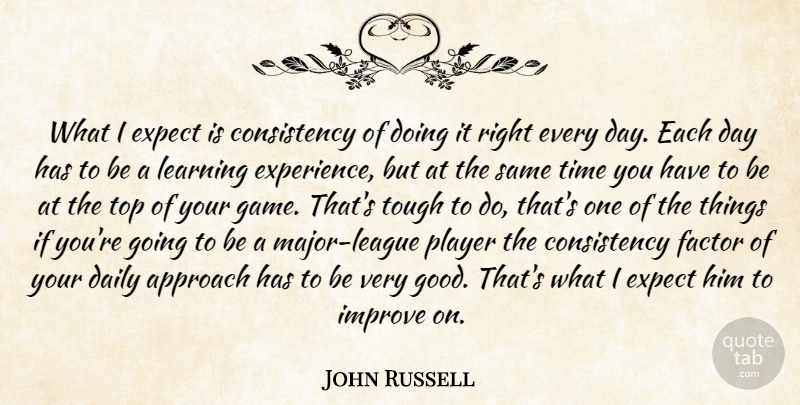 John Russell Quote About Approach, Consistency, Daily, Expect, Factor: What I Expect Is Consistency...
