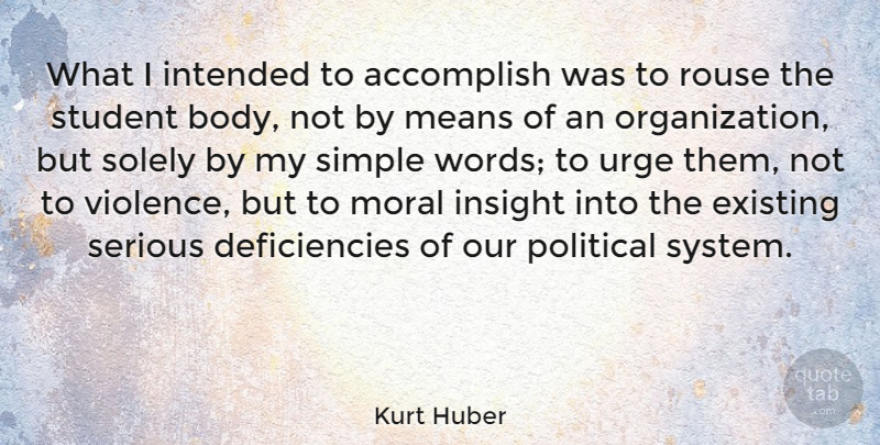 Kurt Huber Quote About Accomplish, Existing, Insight, Intended, Means: What I Intended To Accomplish...