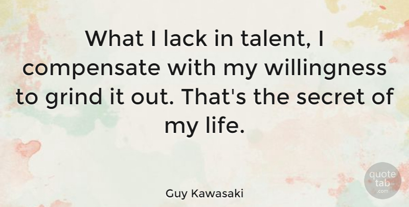 Guy Kawasaki Quote About Compensate, Lack, Life, Secret: What I Lack In Talent...
