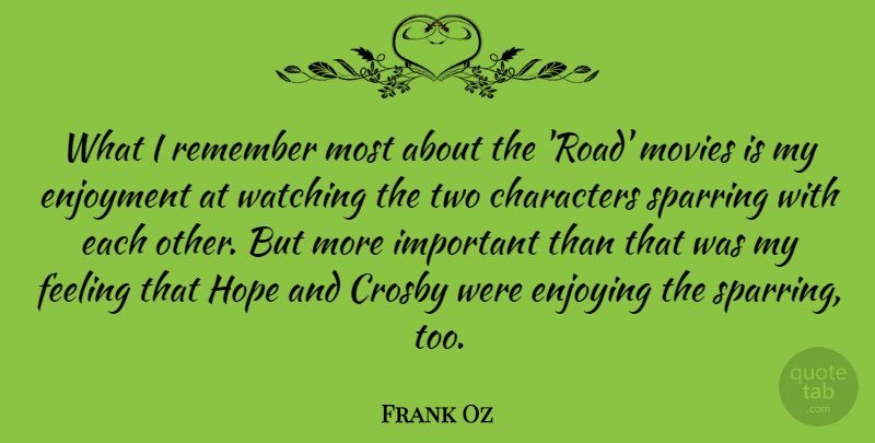 Frank Oz Quote About Characters, Enjoying, Enjoyment, Feeling, Hope: What I Remember Most About...