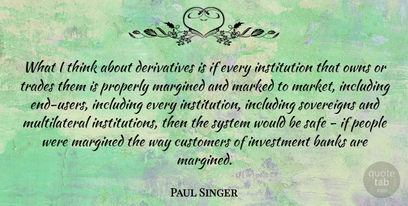 Paul Singer Quote About Banks, Customers, Including, Marked, Owns: What I Think About Derivatives...