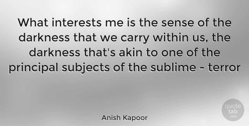 Anish Kapoor Quote About Darkness, Sublime, Interest: What Interests Me Is The...