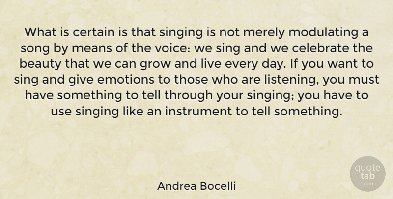 Andrea Bocelli Quote About Song, Mean, Voice: What Is Certain Is That...