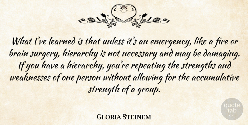 Gloria Steinem Quote About Allowing, Hierarchy, Learned, Necessary, Repeating: What Ive Learned Is That...