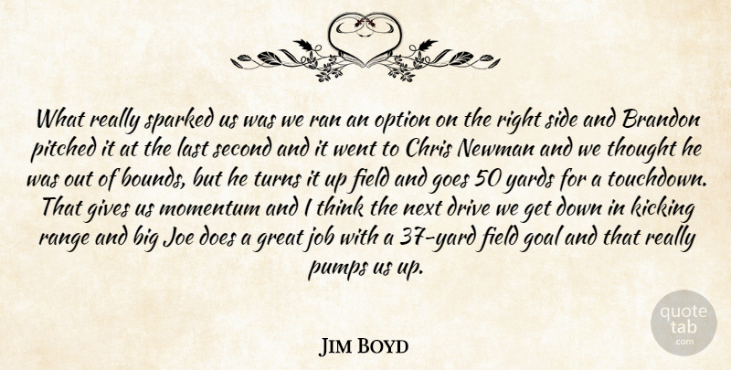Jim Boyd Quote About Chris, Drive, Field, Gives, Goal: What Really Sparked Us Was...
