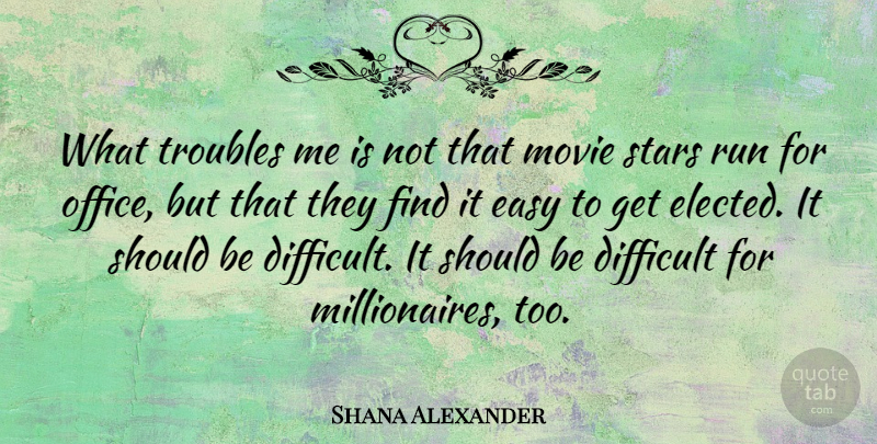 Shana Alexander Quote About Running, Stars, Office: What Troubles Me Is Not...