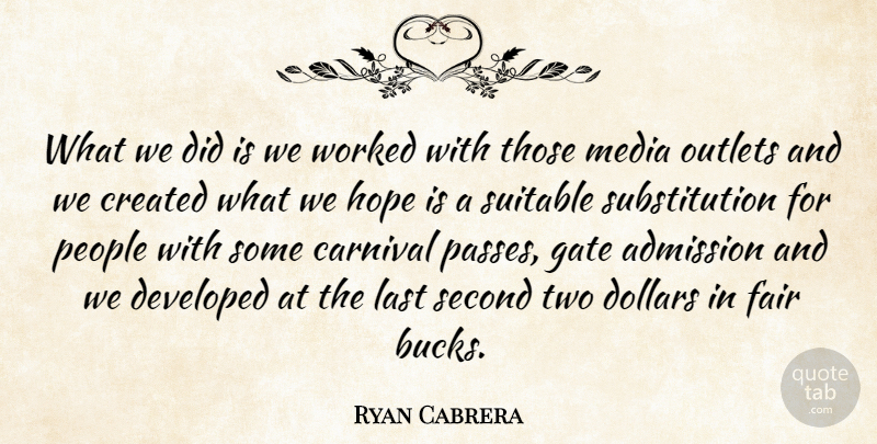 Ryan Cabrera Quote About Admission, Carnival, Created, Developed, Dollars: What We Did Is We...