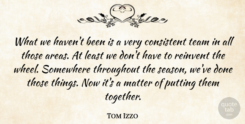 Tom Izzo Quote About Consistent, Matter, Putting, Reinvent, Somewhere: What We Havent Been Is...