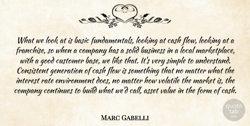 Marc Gabelli Quote About Asset, Basic, Build, Business, Cash: What We Look At Is...