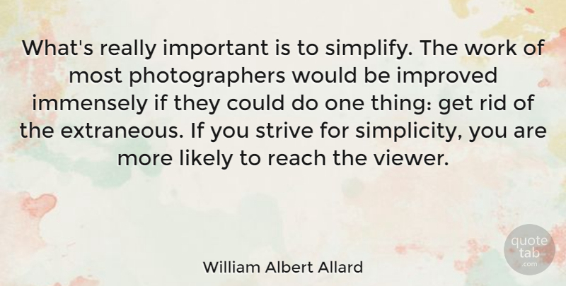 William Albert Allard Quote About Photography, Simplicity, Important: Whats Really Important Is To...